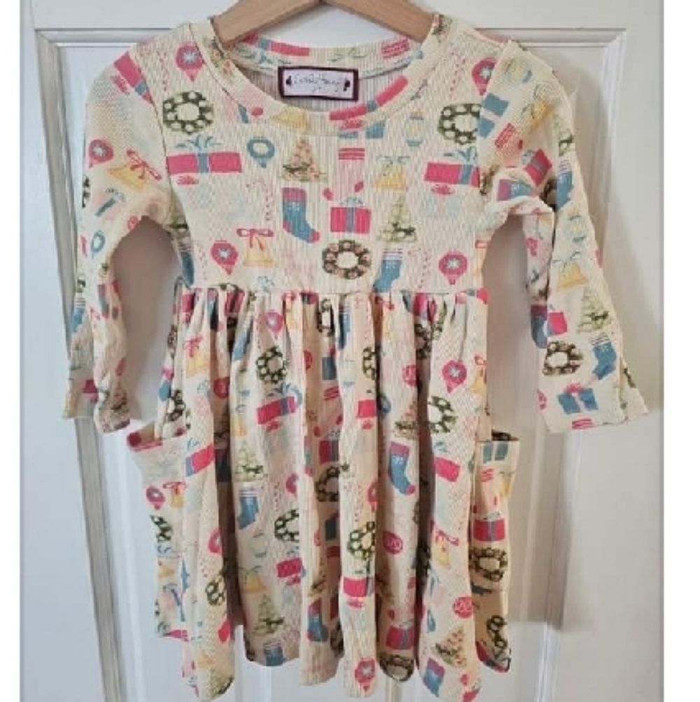 2t SweetHoney Stocking Wreath Dress Ribbed Cotton Twirl Long Sleeve